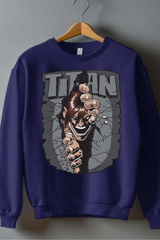 COULEUR:Marine|Sweat Col Rond Homme | Attaques des Titans 5 Marine