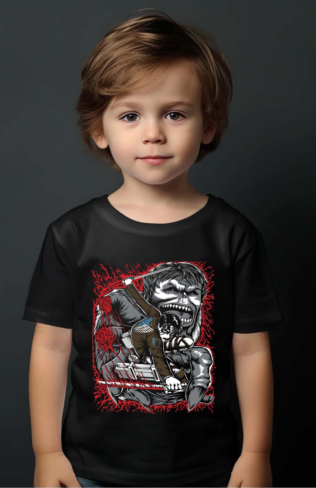 COULEUR:Noir|T-shirt Garçon | Attaques des Titans 9 Noir