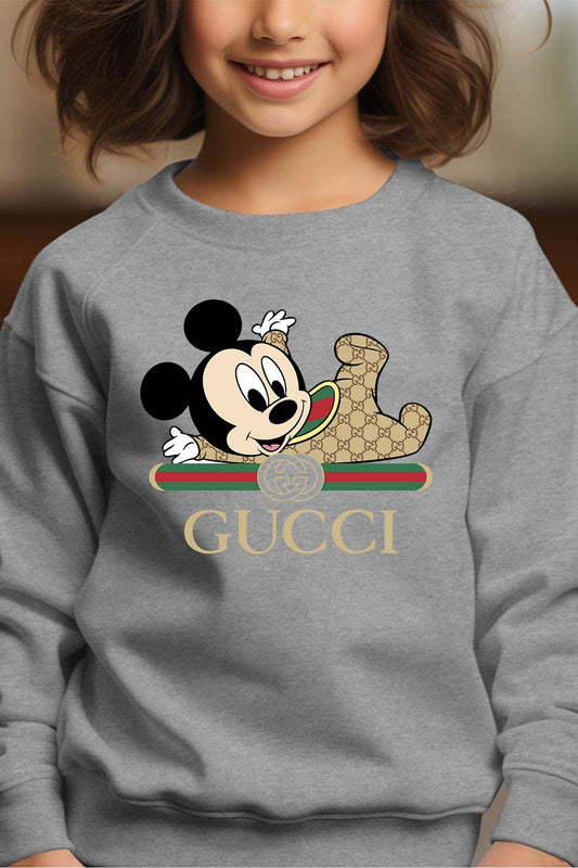 COULEUR:Gris|Sweat Col Rond Fille | BB Mickey Gucci Allongé Gris