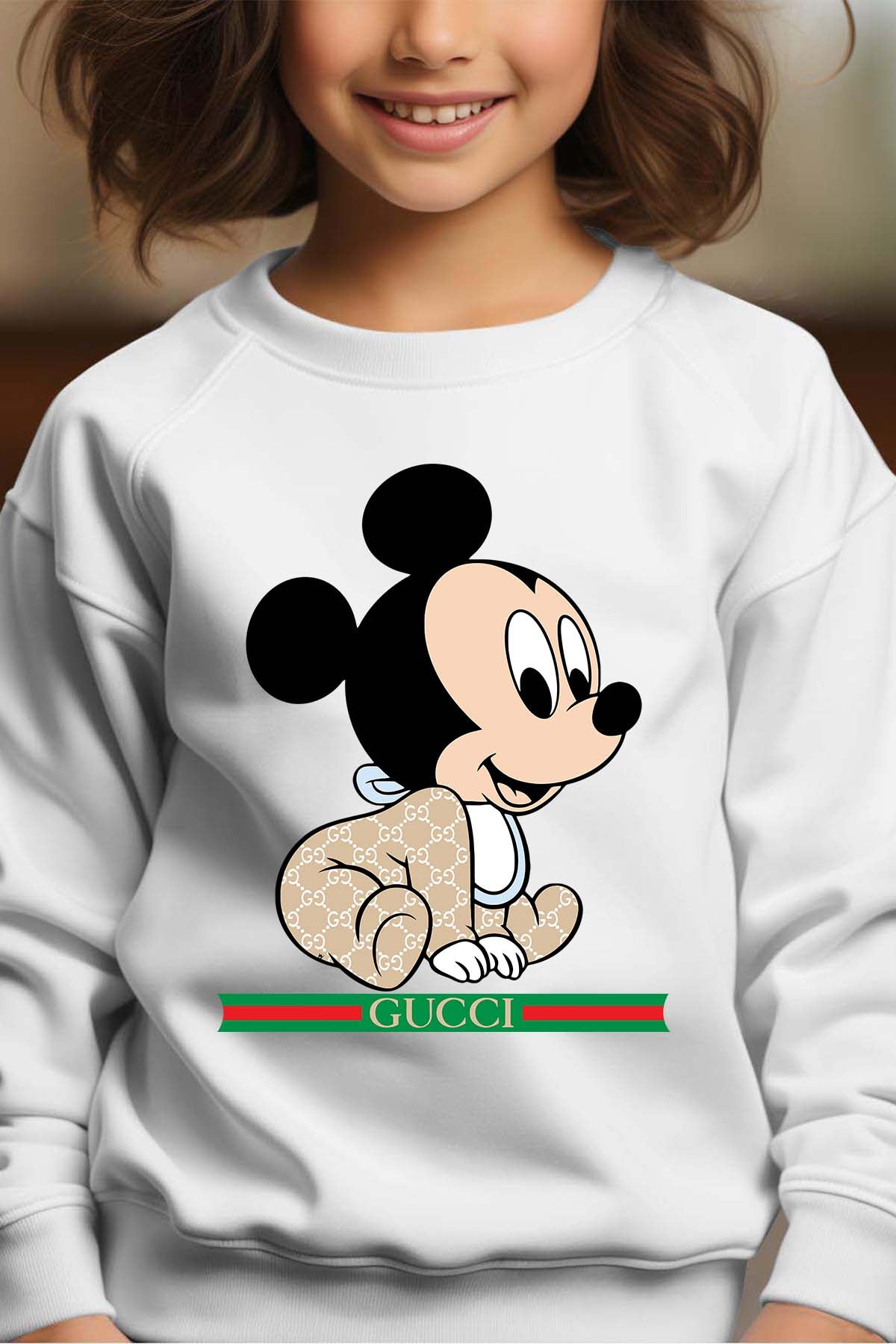 COULEUR:Blanc|Sweat Col Rond Fille | BB Mickey Gucci Assis Blanc