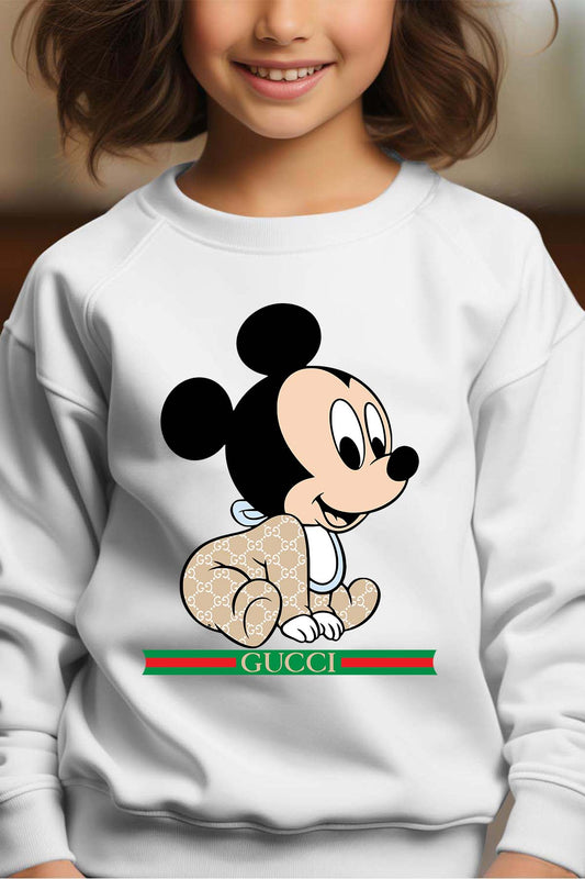 COULEUR:Blanc|Sweat Col Rond Fille | BB Mickey Gucci Assis Blanc