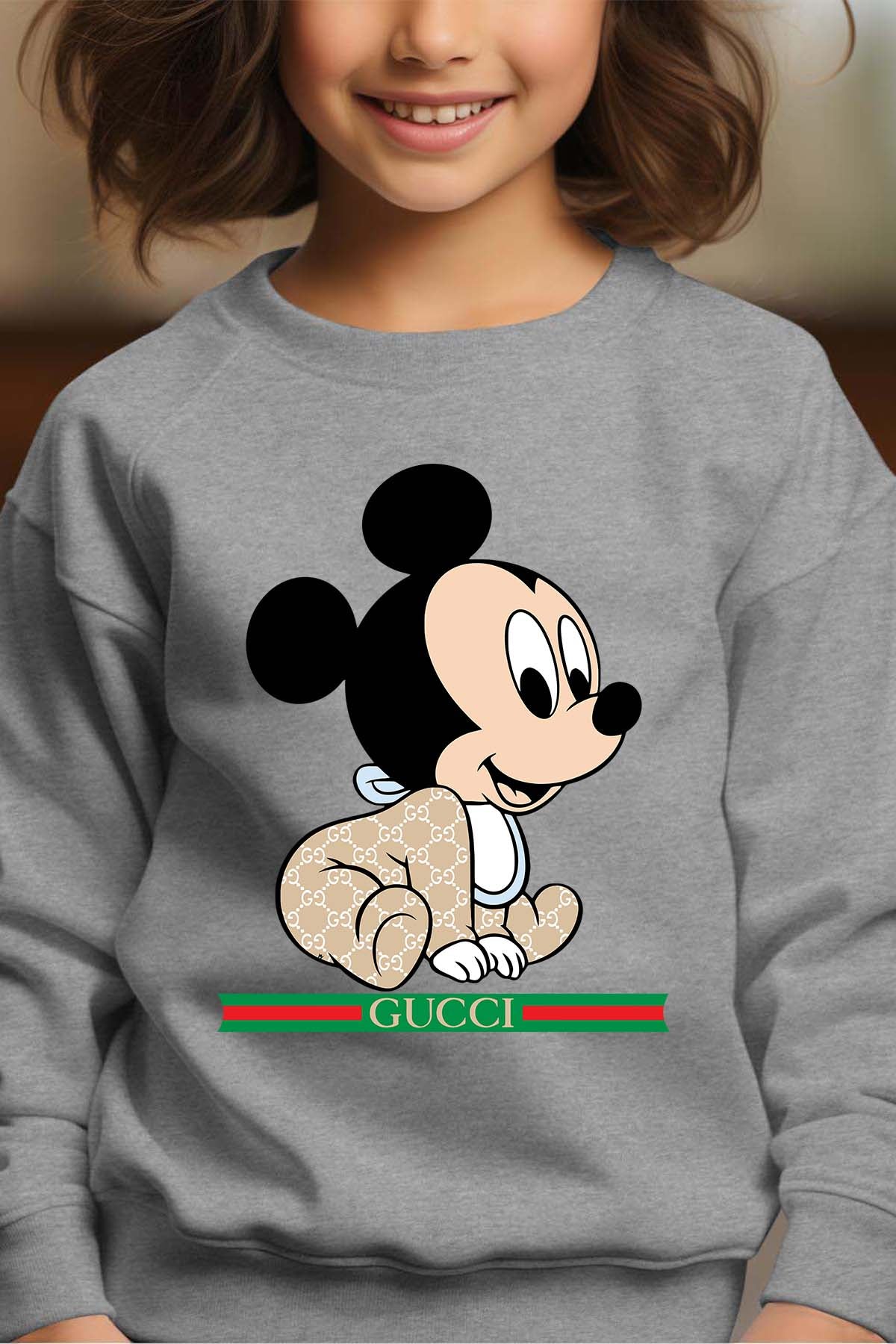 COULEUR:Gris|Sweat Col Rond Fille | BB Mickey Gucci Assis Gris