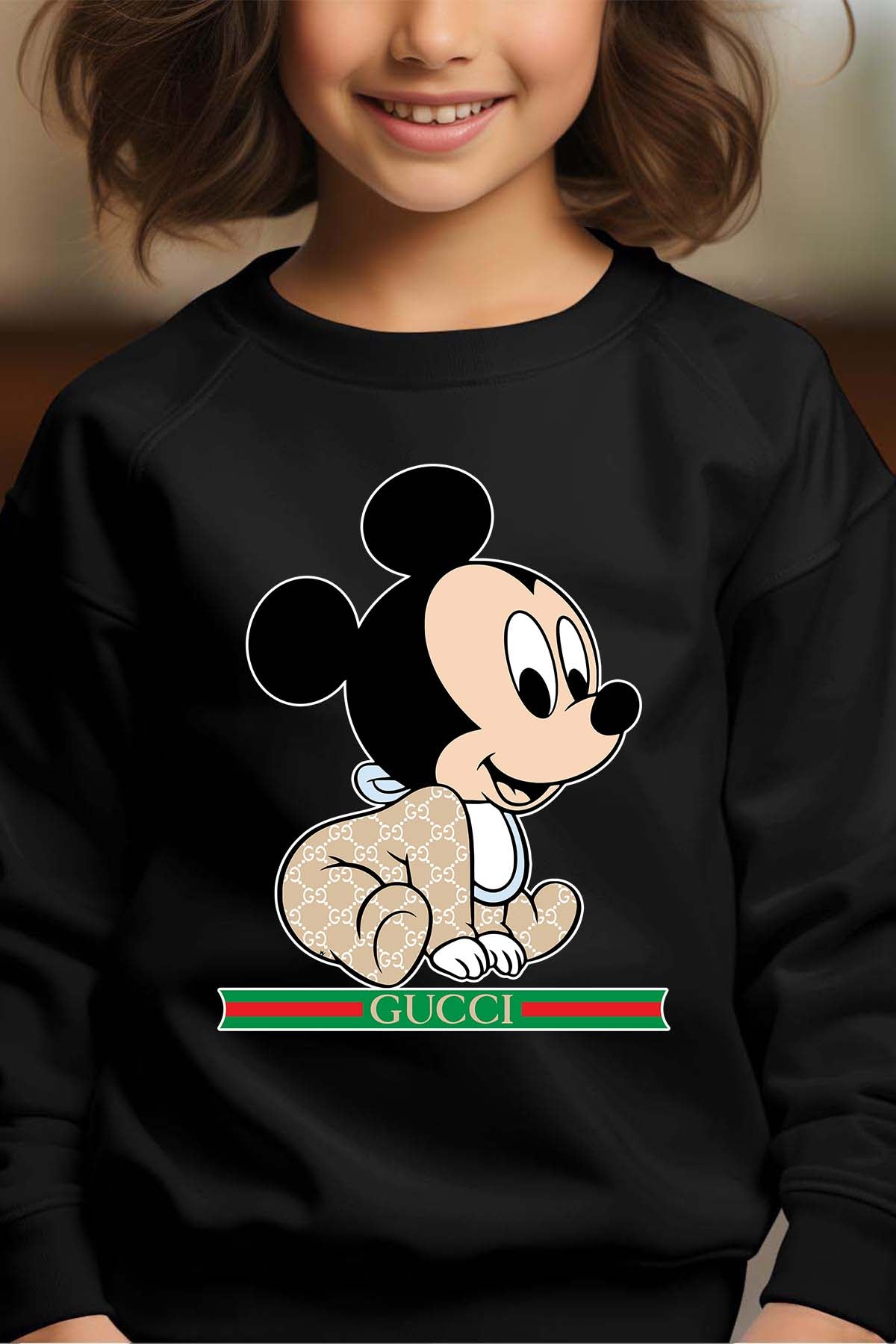 COULEUR:Noir|Sweat Col Rond Fille | BB Mickey Gucci Assis Noir