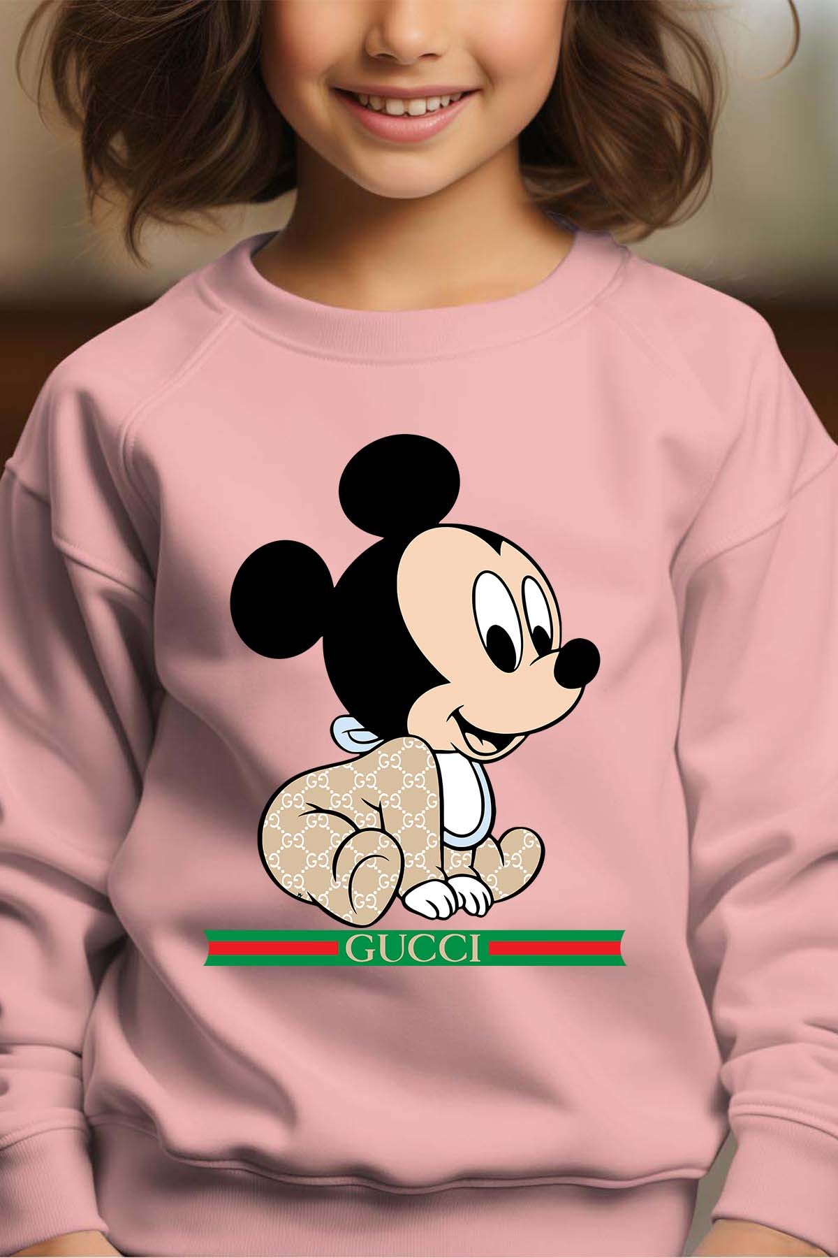 COULEUR:Rose|Sweat Col Rond Fille | BB Mickey Gucci Assis Rose