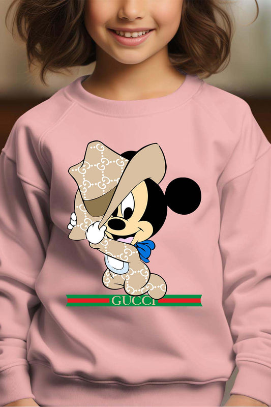 COULEUR:Rose|Sweat Col Rond Fille | BB Mickey Gucci Chapeau Rose
