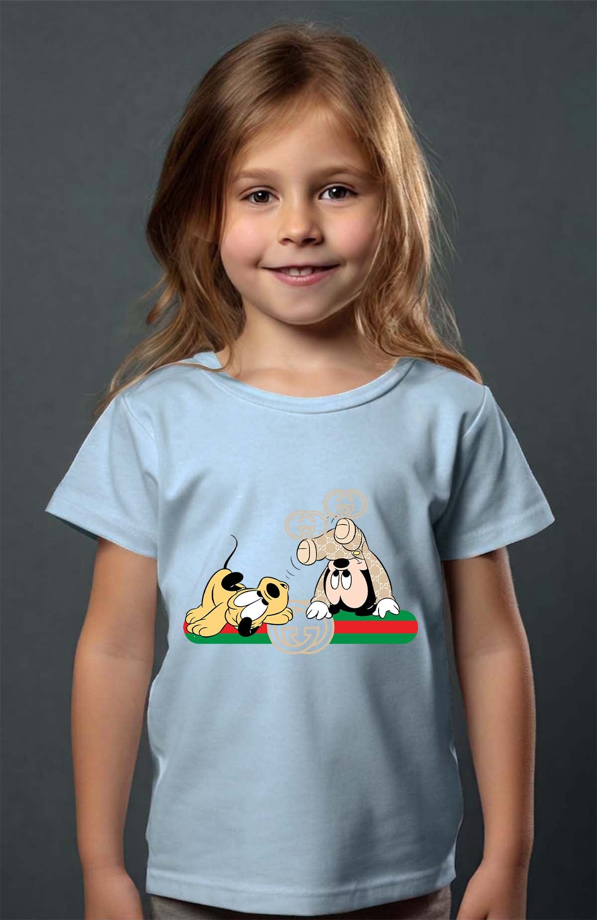 COULEUR:Bleu Ciel|T-shirt Fille | BB Mickey Plutit Gucci Bleu Ciel