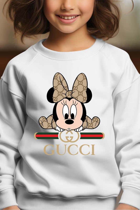 COULEUR:Blanc|Sweat Col Rond Fille | BB Minnie Gucci Blanc