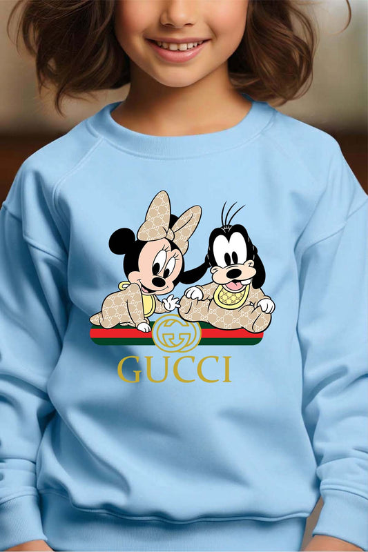 COULEUR:Bleu Ciel|Sweat Col Rond Fille | BB Minnie pluto Gucci Bleu Ciel