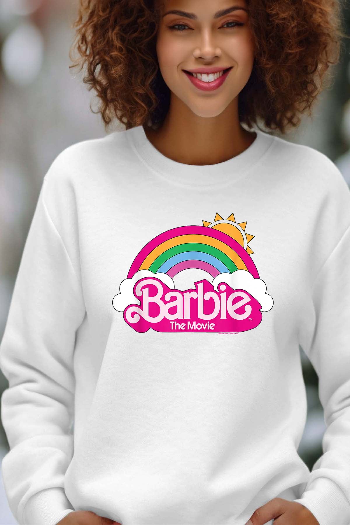 COULEUR:Blanc|Sweat Col Rond Femme | Barbie Arc en ciel Blanc