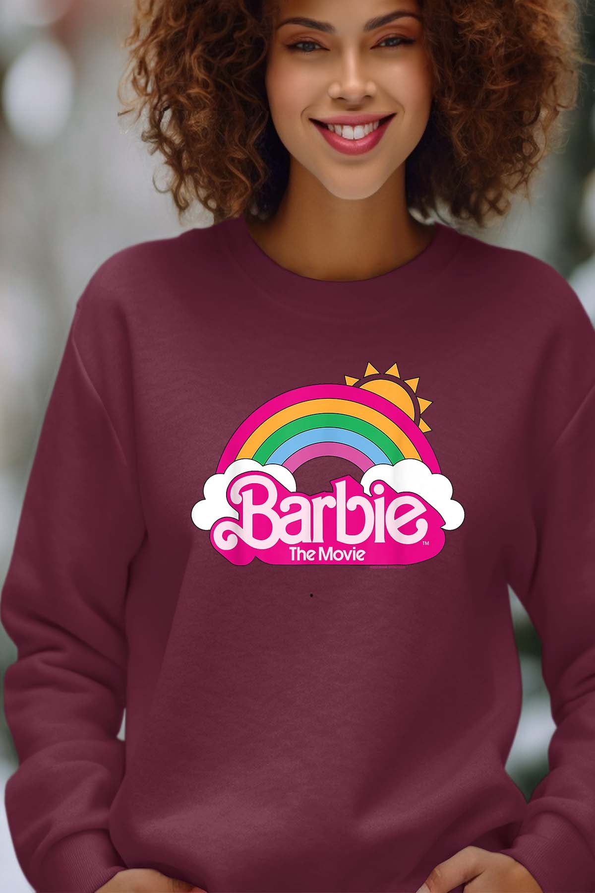 COULEUR:Bordeaux|Sweat Col Rond Femme | Barbie Arc en ciel Bordeaux