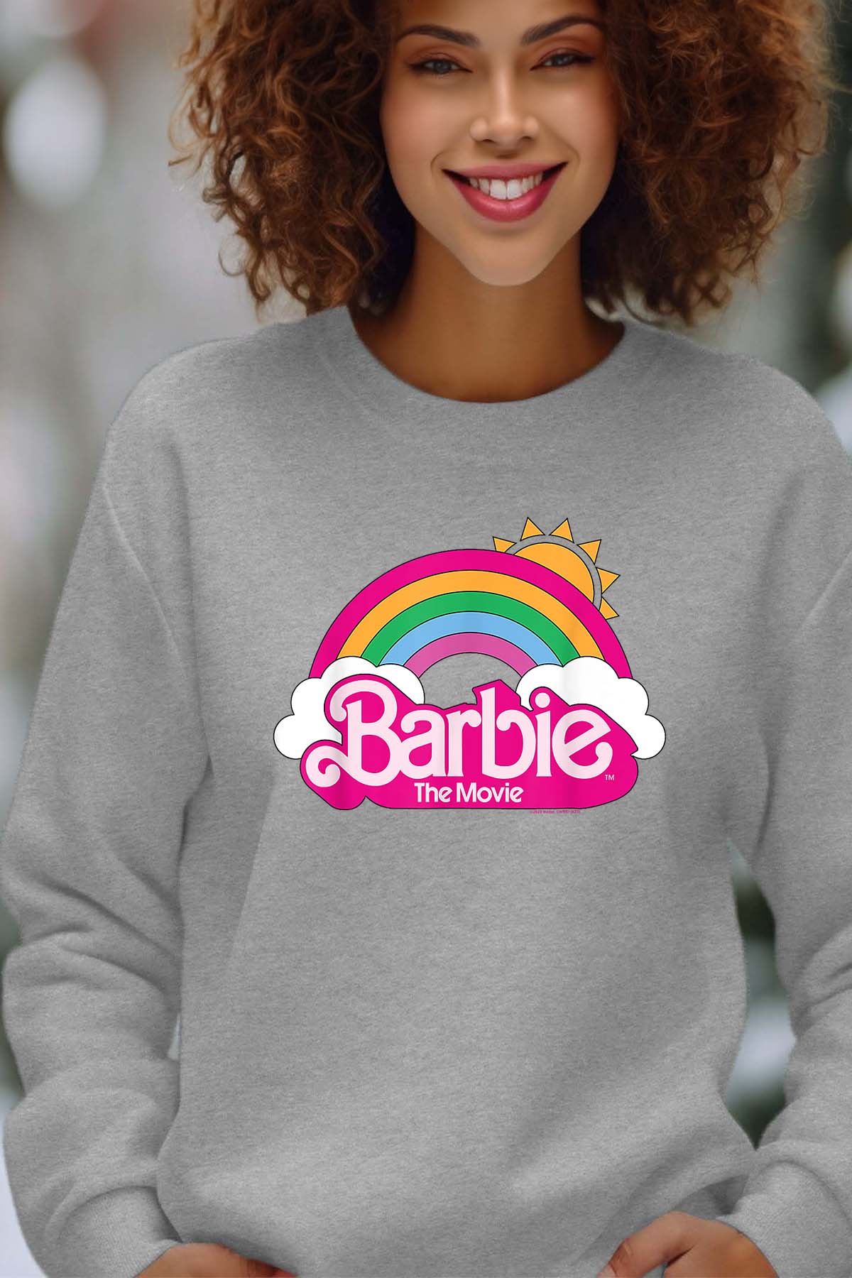 COULEUR:Gris|Sweat Col Rond Femme | Barbie Arc en ciel Gris