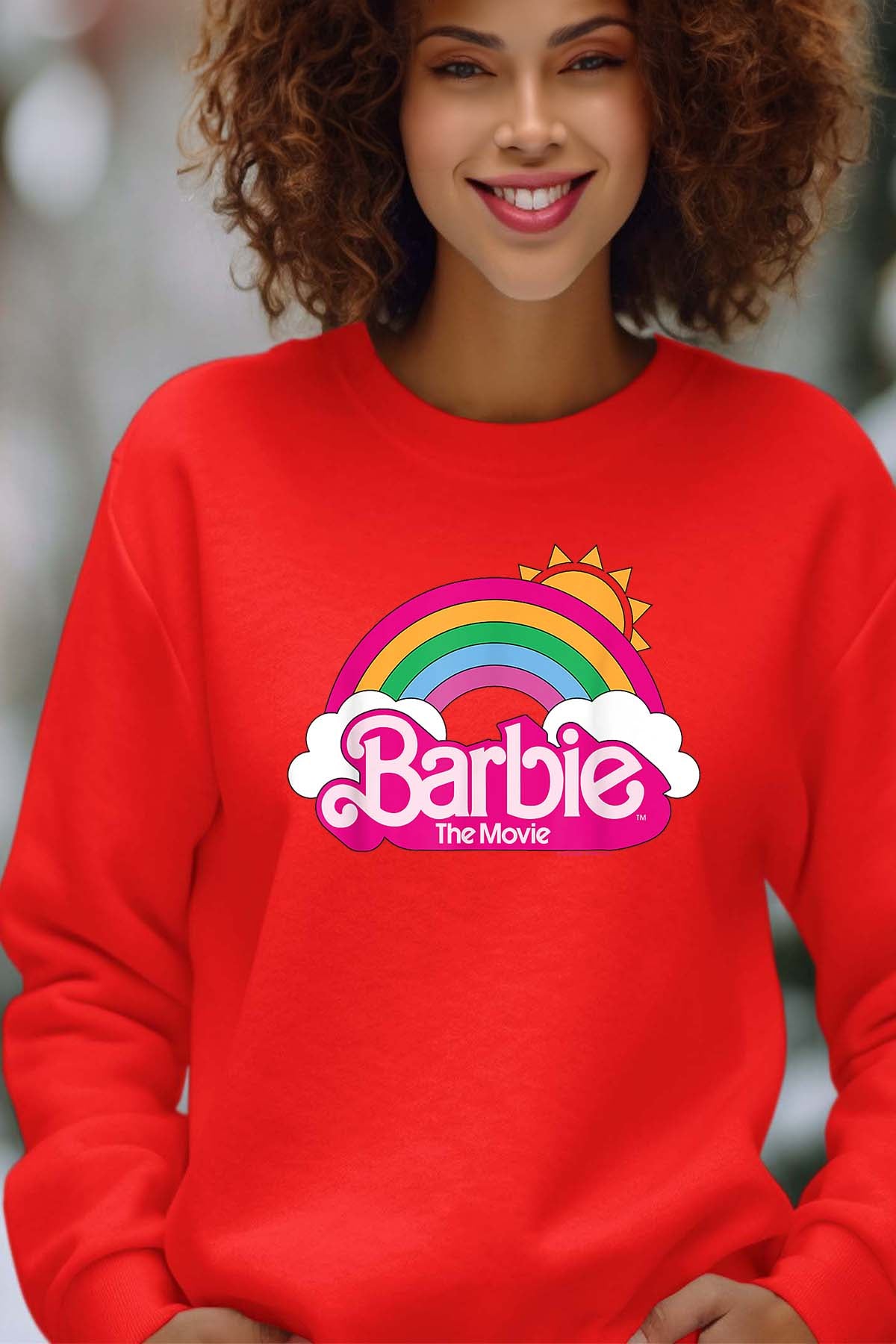 COULEUR:Rouge|Sweat Col Rond Femme | Barbie Arc en ciel Rouge