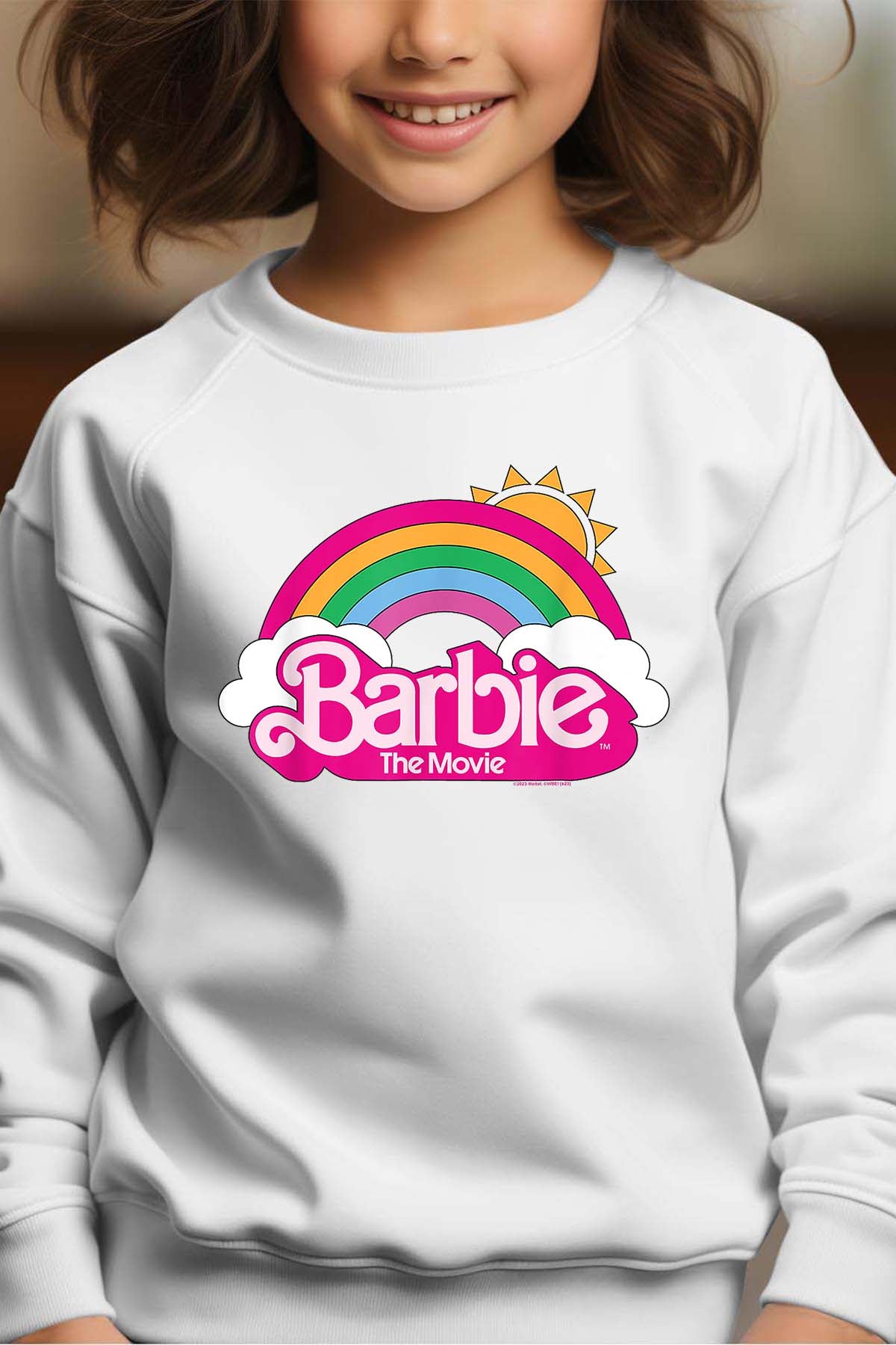 COULEUR:Blanc|Sweat Col Rond Fille | Barbie Arc en ciel Blanc