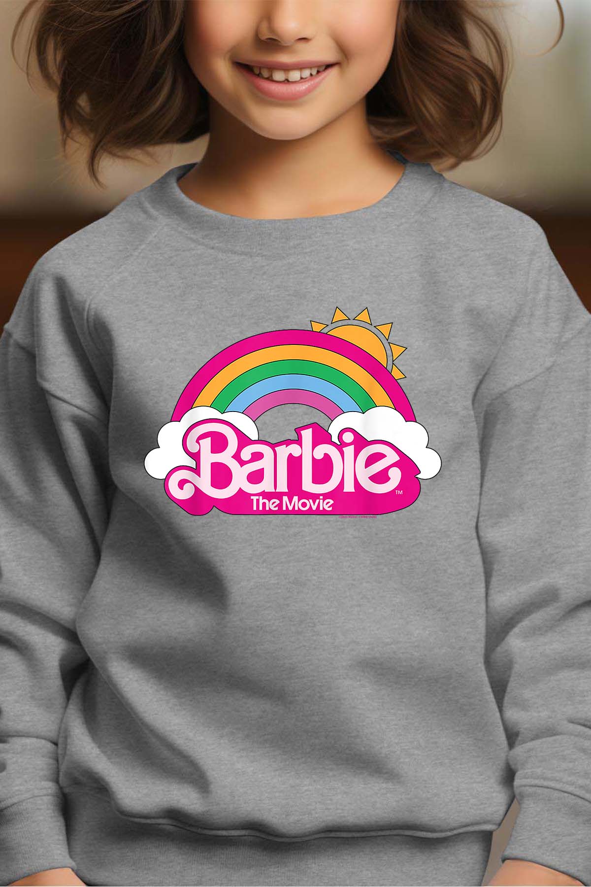 COULEUR:Gris|Sweat Col Rond Fille | Barbie Arc en ciel Gris
