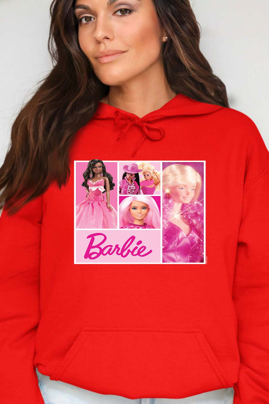 COULEUR:Rouge|Sweat Capuche Femme | Barbie Dolls collage Rouge