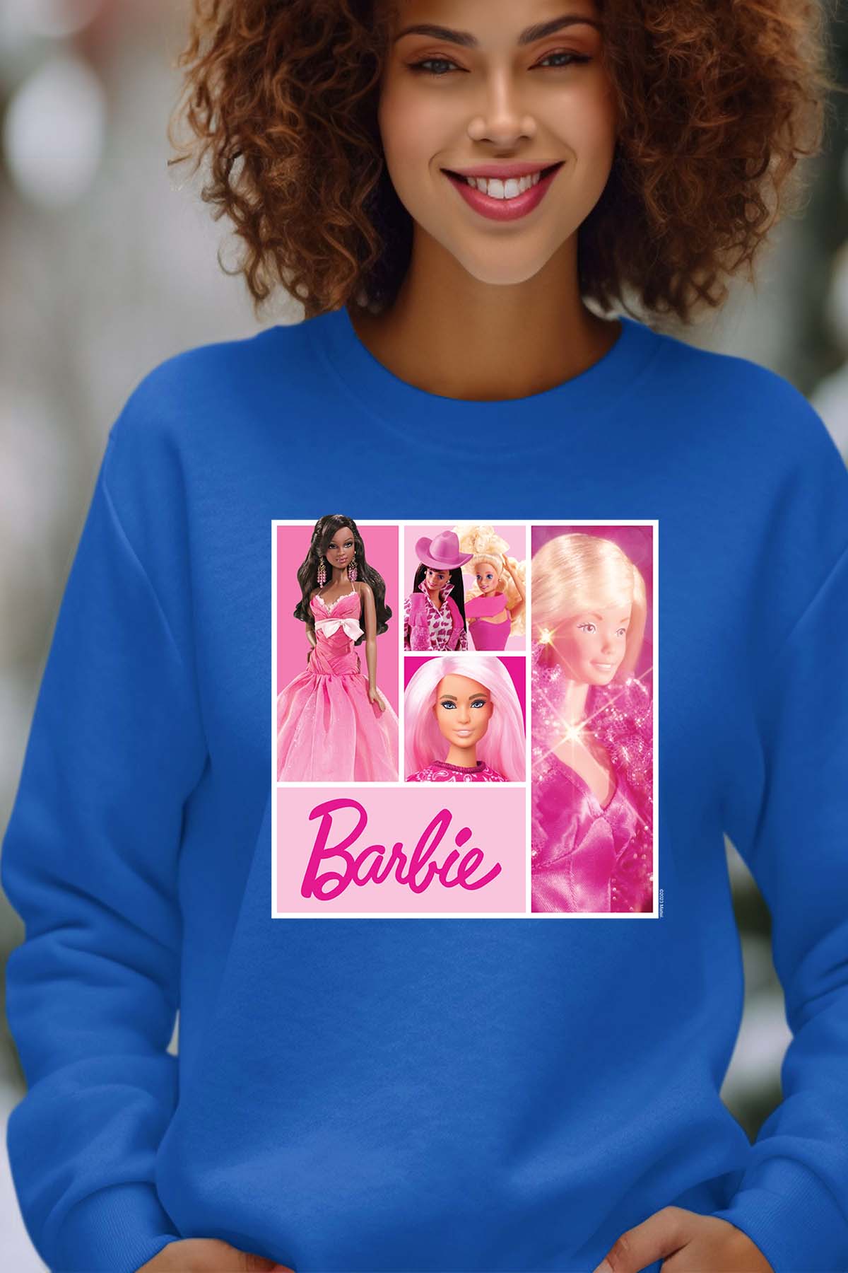 COULEUR:Bleu Roi|Sweat Col Rond Femme | Barbie Dolls collage Bleu Roi