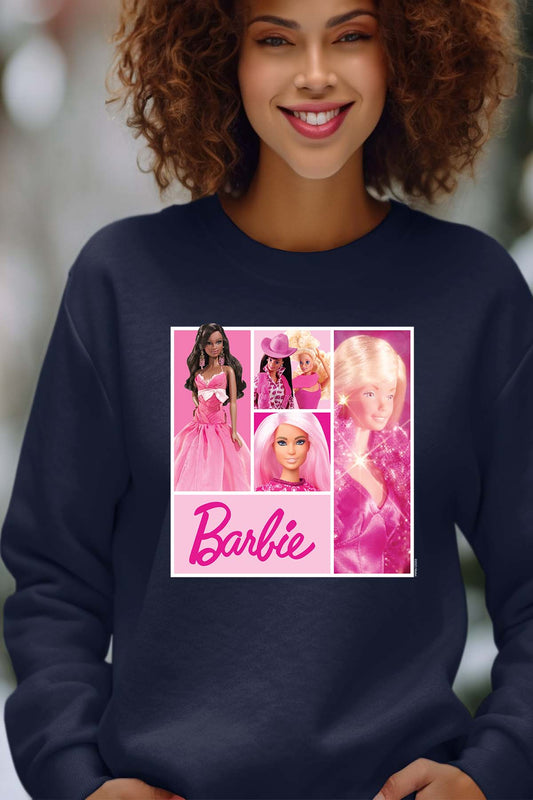 COULEUR:Marine|Sweat Col Rond Femme | Barbie Dolls collage Marine