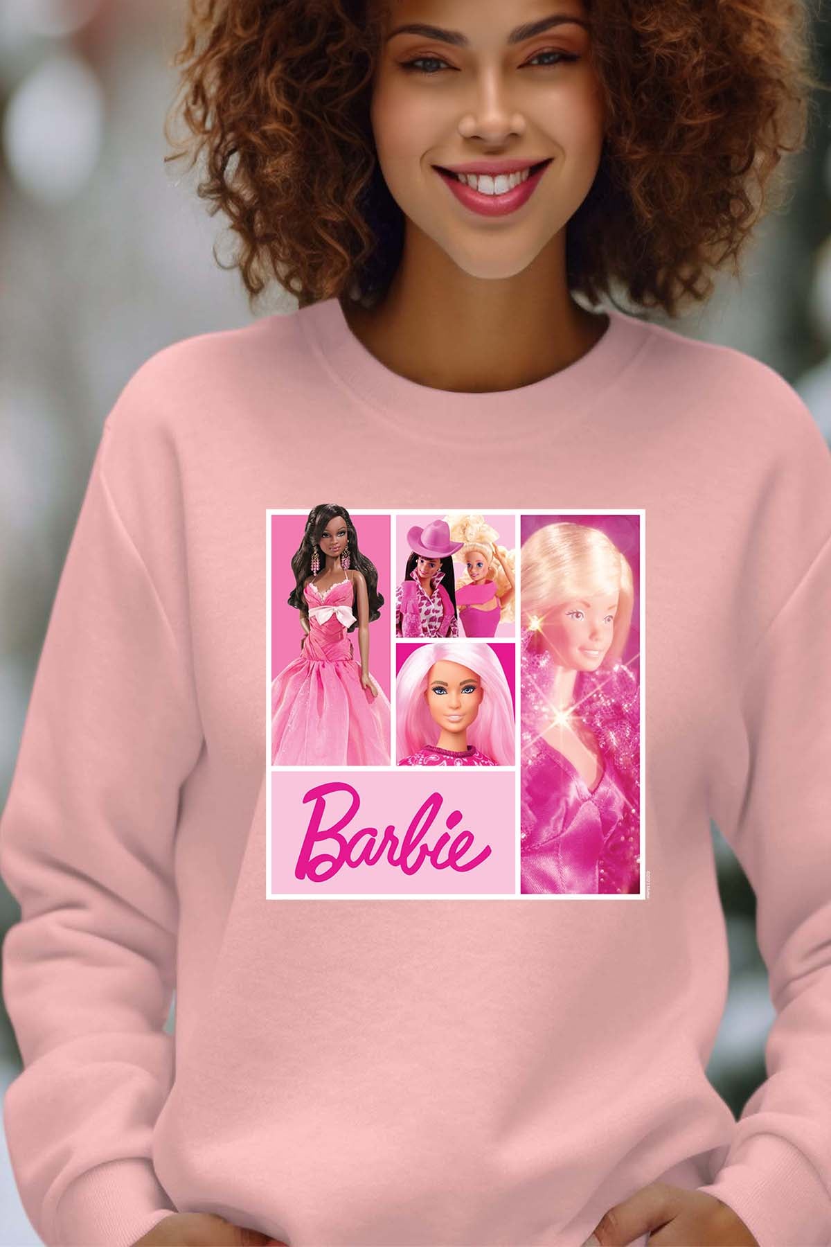 COULEUR:Rose|Sweat Col Rond Femme | Barbie Dolls collage Rose