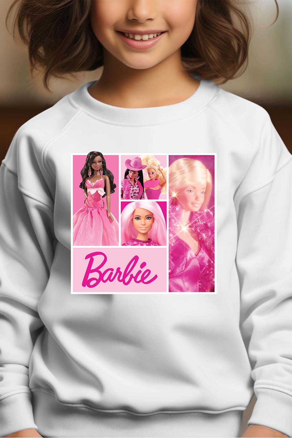 COULEUR:Blanc|Sweat Col Rond Fille | Barbie Dolls collage Blanc