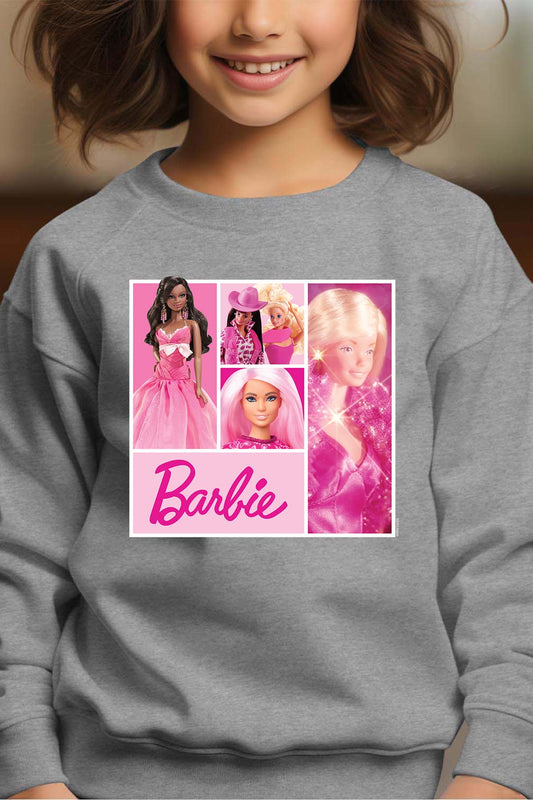 COULEUR:Gris|Sweat Col Rond Fille | Barbie Dolls collage Gris