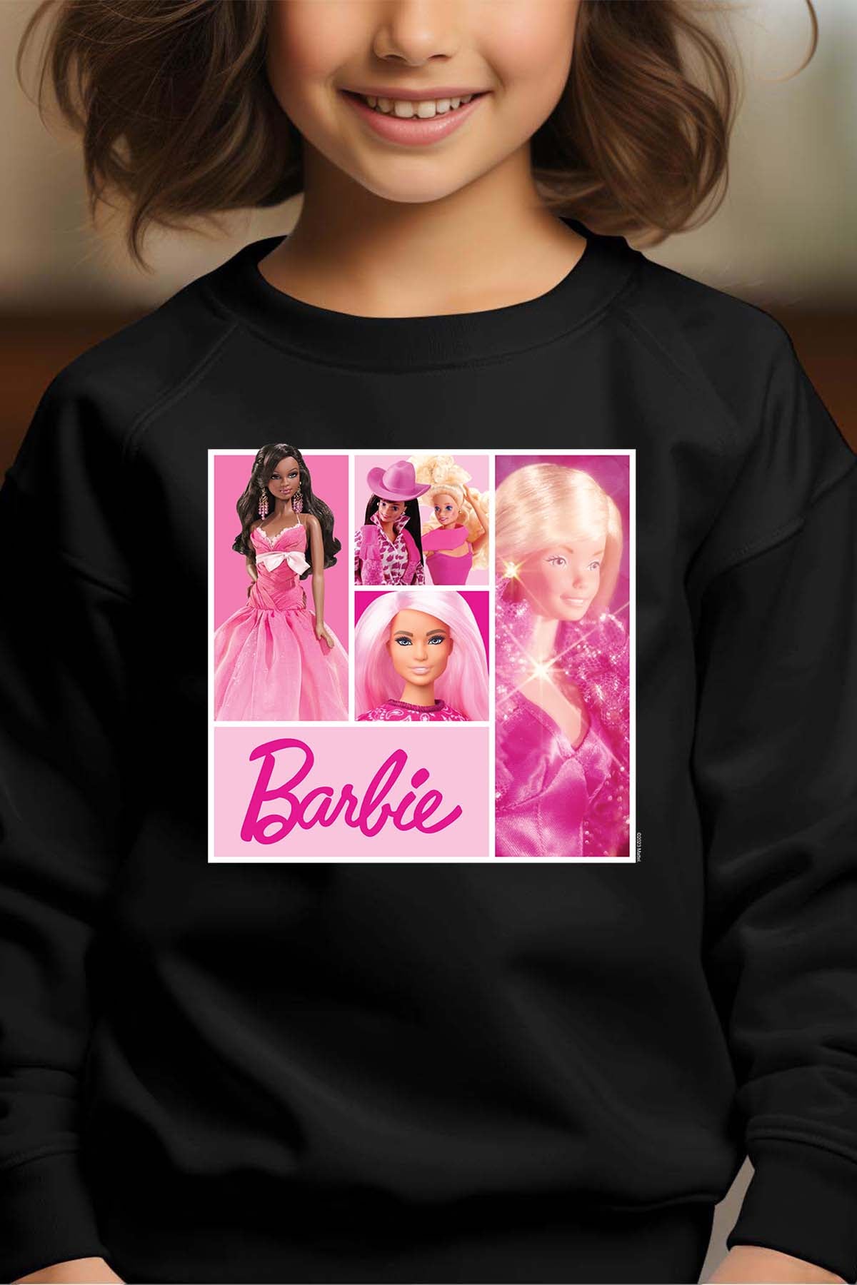 COULEUR:Noir|Sweat Col Rond Fille | Barbie Dolls collage Noir