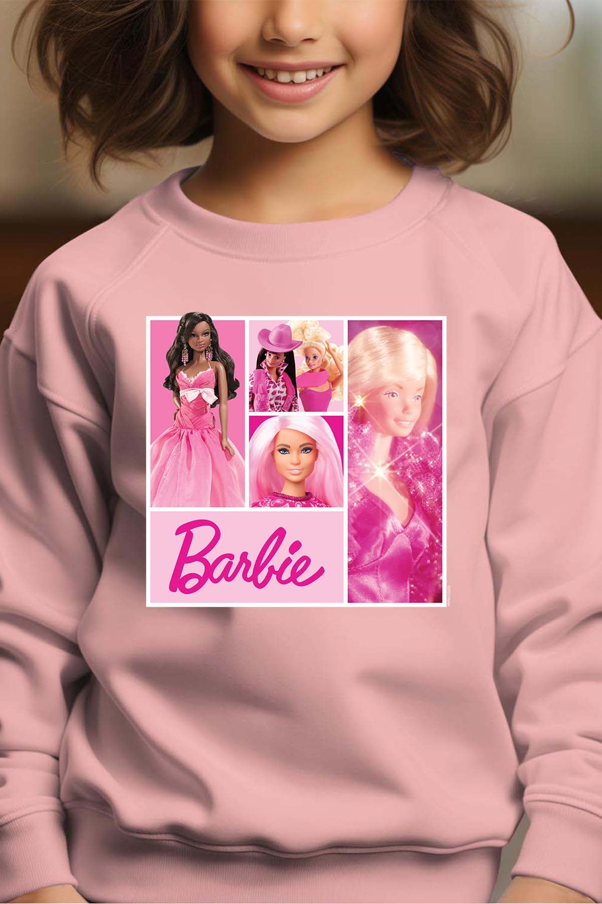 COULEUR:Rose|Sweat Col Rond Fille | Barbie Dolls collage Rose