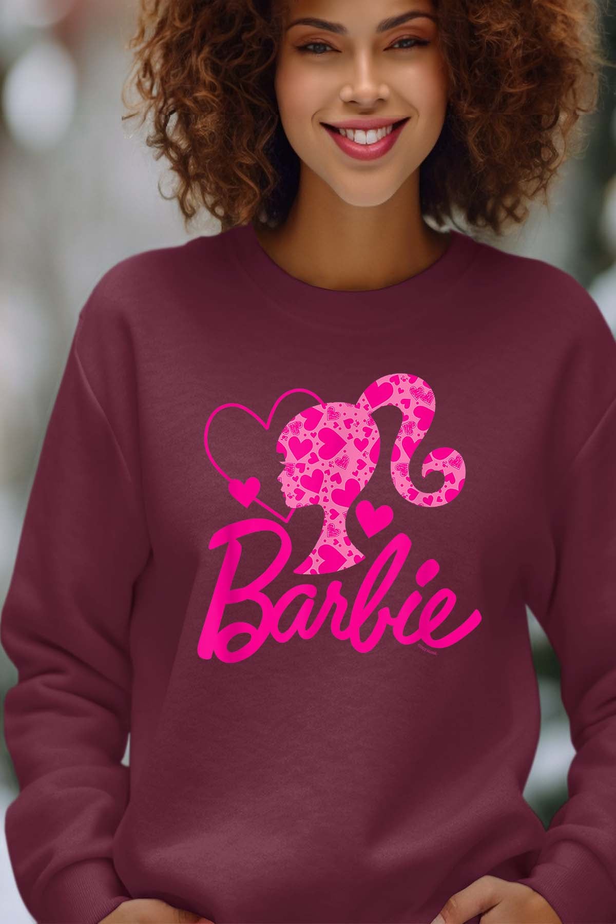 COULEUR:Bordeaux|Sweat Col Rond Femme | Barbie Heart Bordeaux