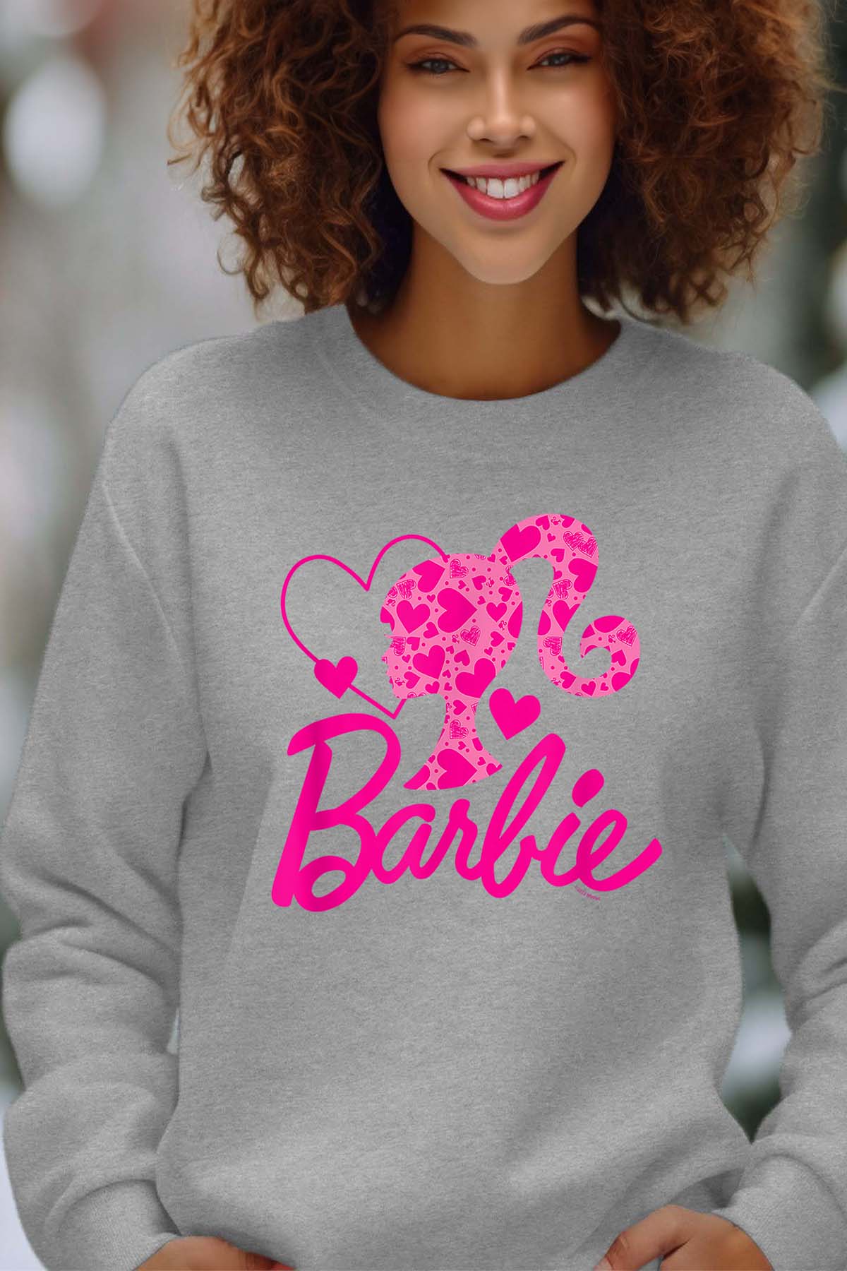 COULEUR:Gris|Sweat Col Rond Femme | Barbie Heart Gris