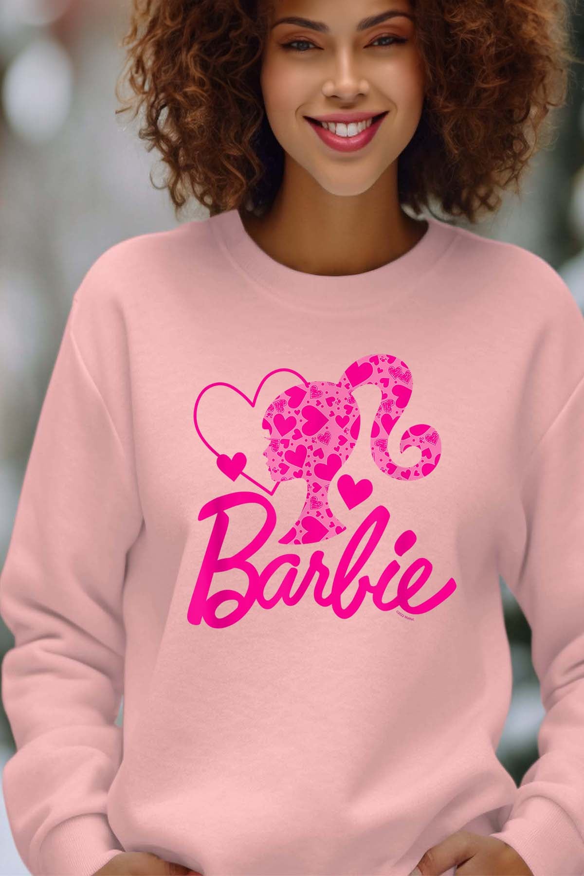 COULEUR:Rose|Sweat Col Rond Femme | Barbie Heart Rose