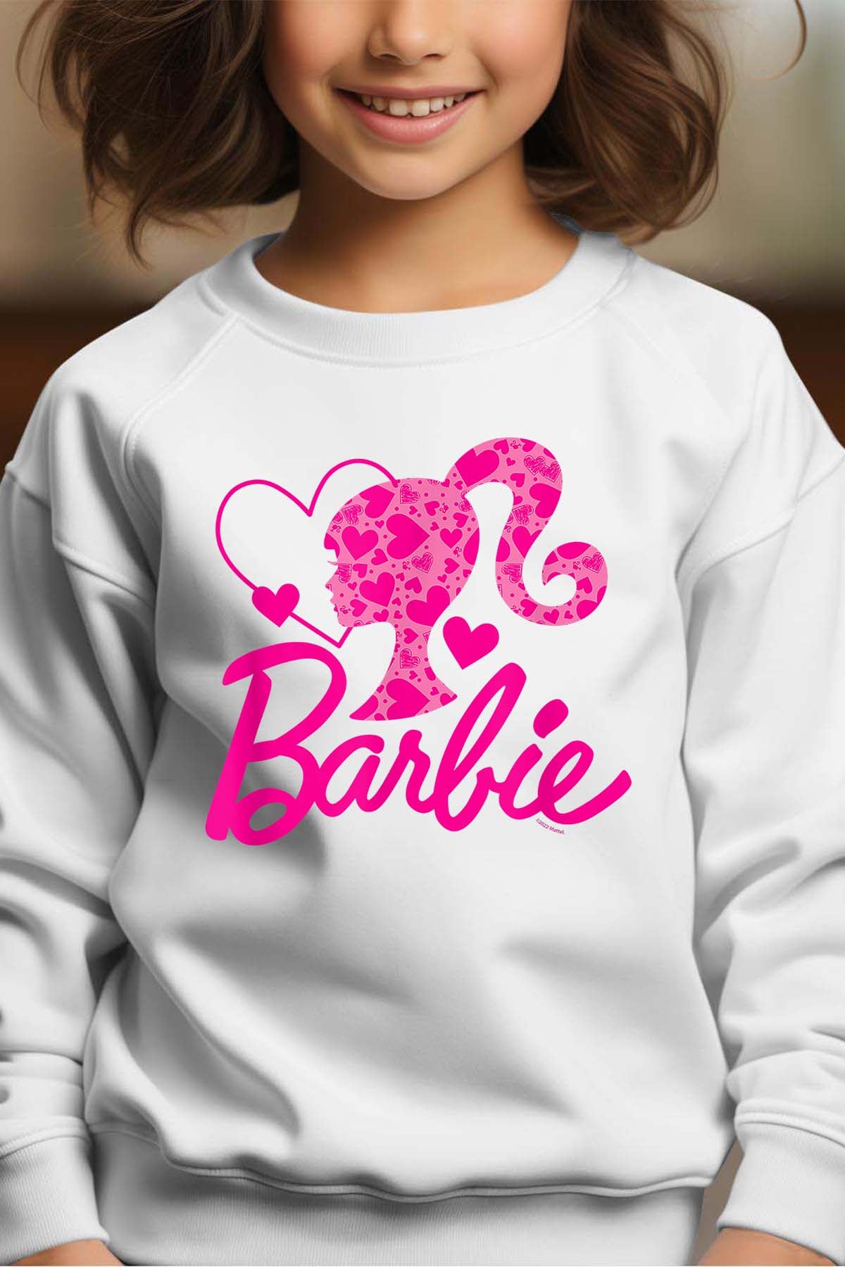 COULEUR:Blanc|Sweat Col Rond Fille | Barbie Heart Blanc