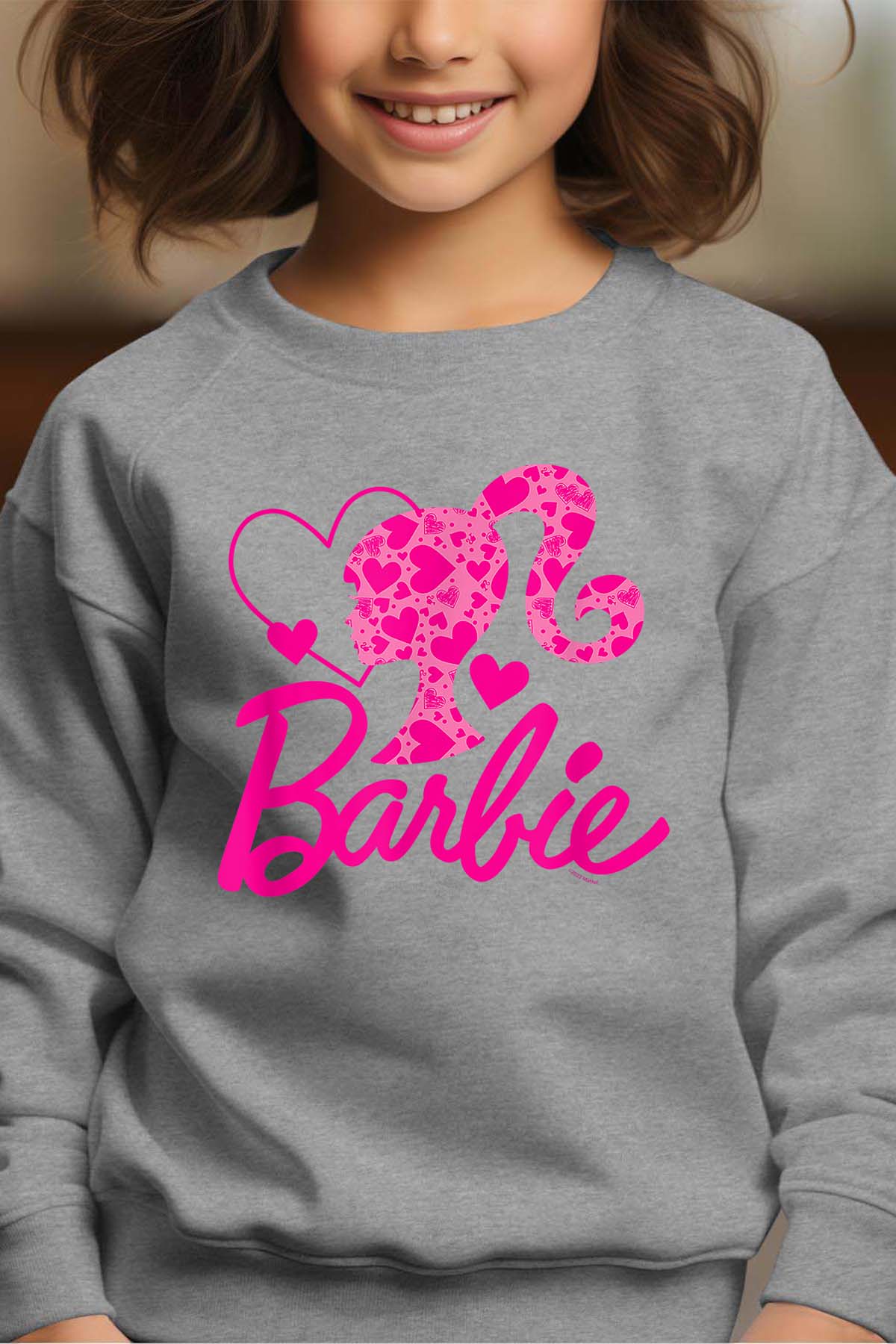 COULEUR:Gris|Sweat Col Rond Fille | Barbie Heart Gris