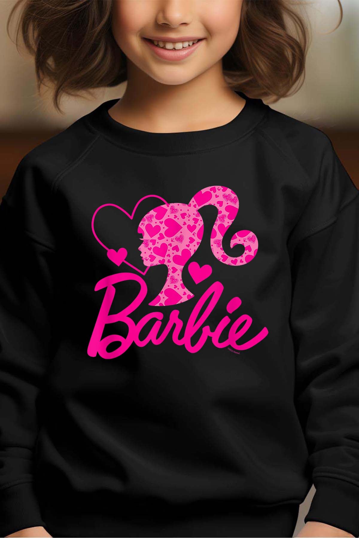 COULEUR:Noir|Sweat Col Rond Fille | Barbie Heart Noir