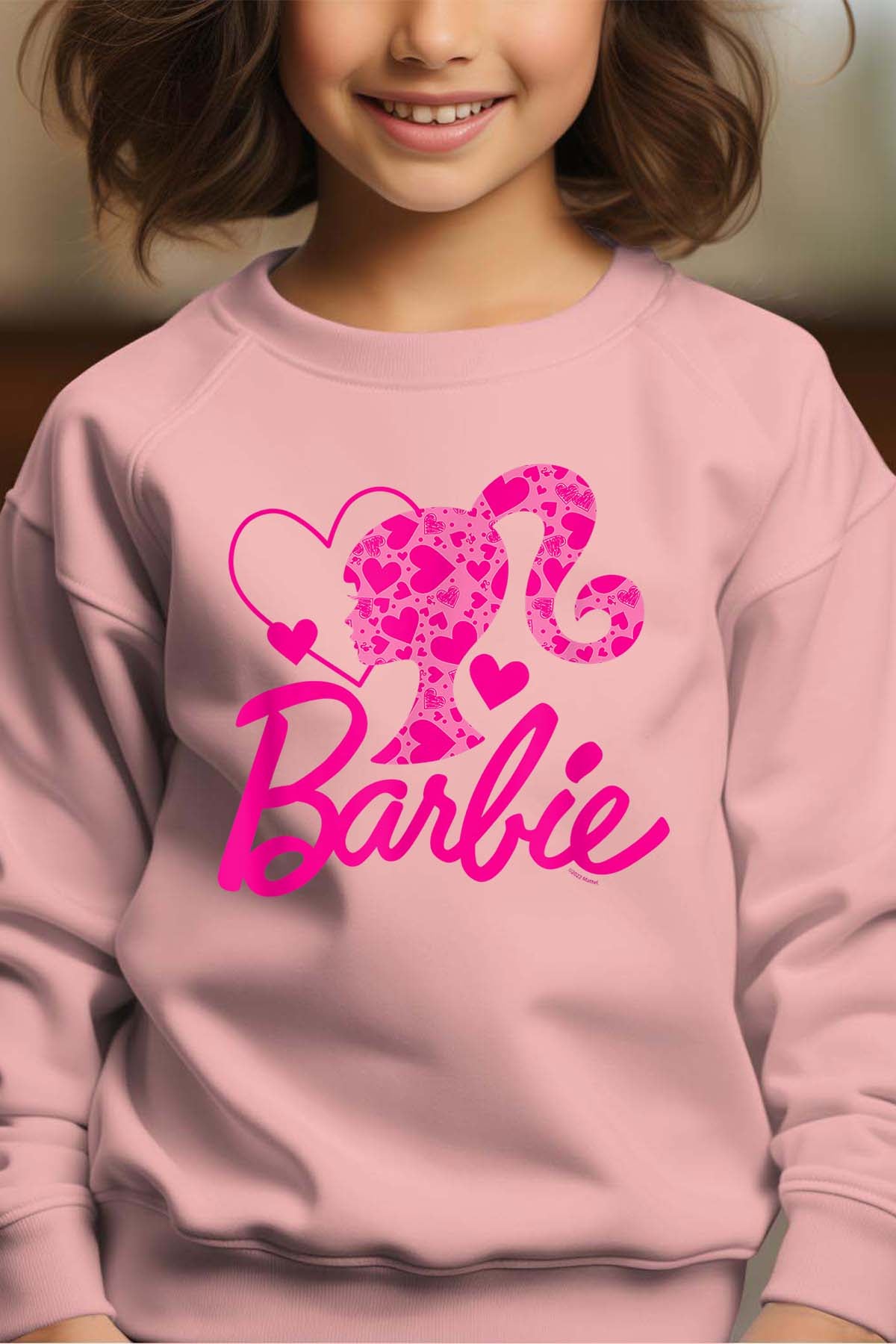 COULEUR:Rose|Sweat Col Rond Fille | Barbie Heart Rose