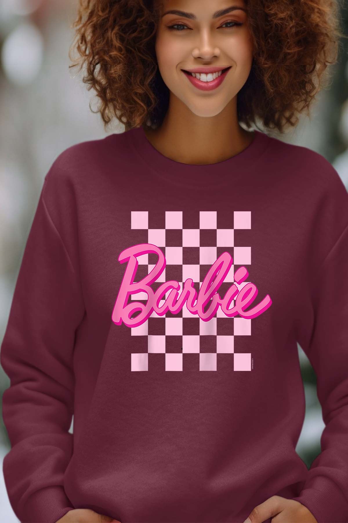 COULEUR:Bordeaux|Sweat Col Rond Femme | Barbie Raglan Bordeaux
