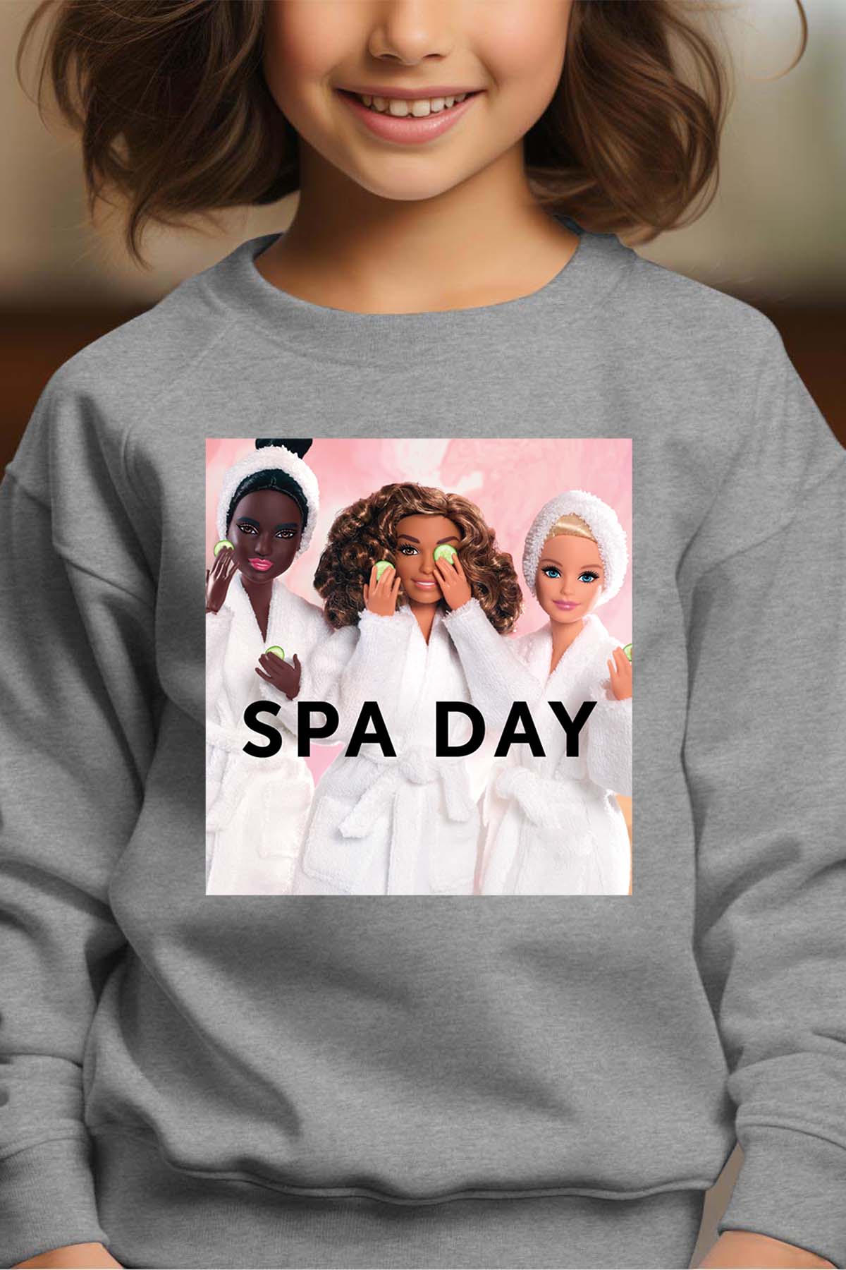 COULEUR:Gris|Sweat Col Rond Fille | Barbie Spa Day Gris
