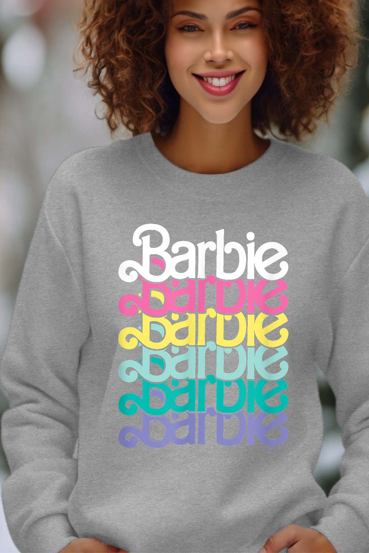 COULEUR:Gris|Sweat Col Rond Femme | Barbie Stacked Spring Gris
