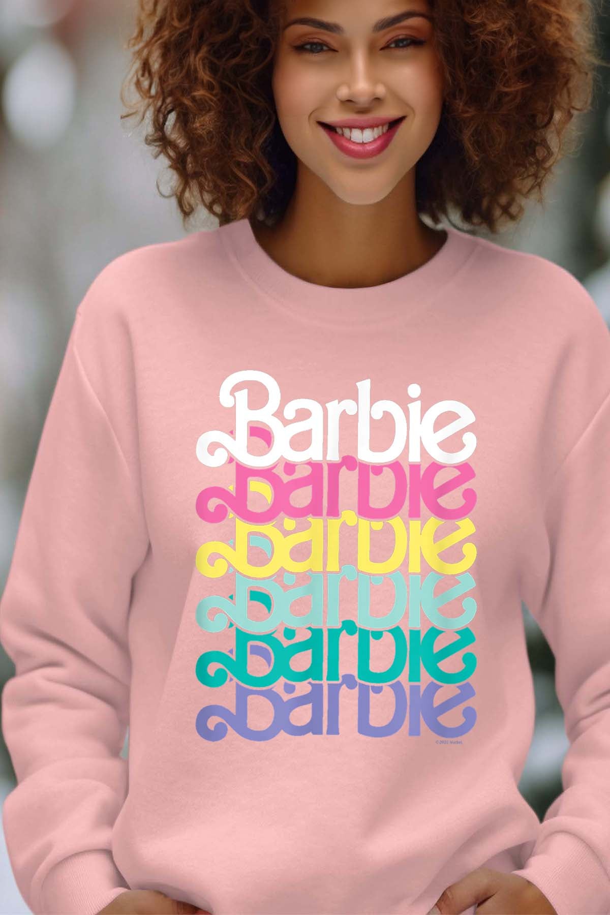 COULEUR:Rose|Sweat Col Rond Femme | Barbie Stacked Spring Rose