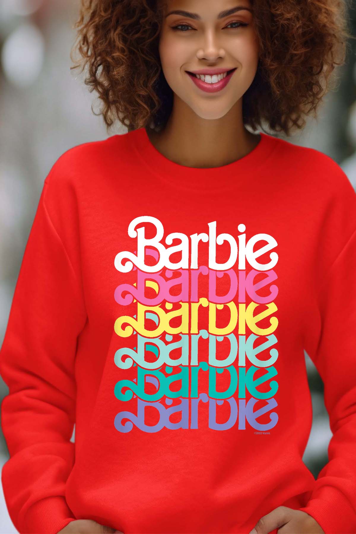 COULEUR:Rouge|Sweat Col Rond Femme | Barbie Stacked Spring Rouge