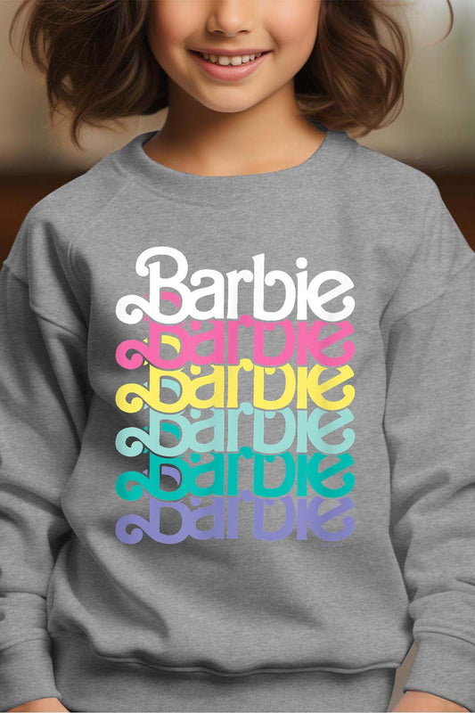 COULEUR:Gris|Sweat Col Rond Fille | Barbie Stacked Spring Gris