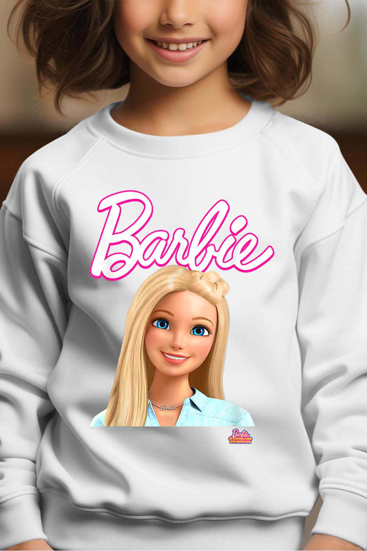 COULEUR:Blanc|Sweat Col Rond Fille | Barbie dolls Blanc