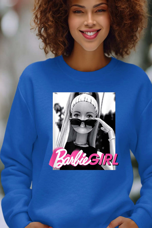 COULEUR:Bleu Roi|Sweat Col Rond Femme | Barbie lunette Bleu Roi