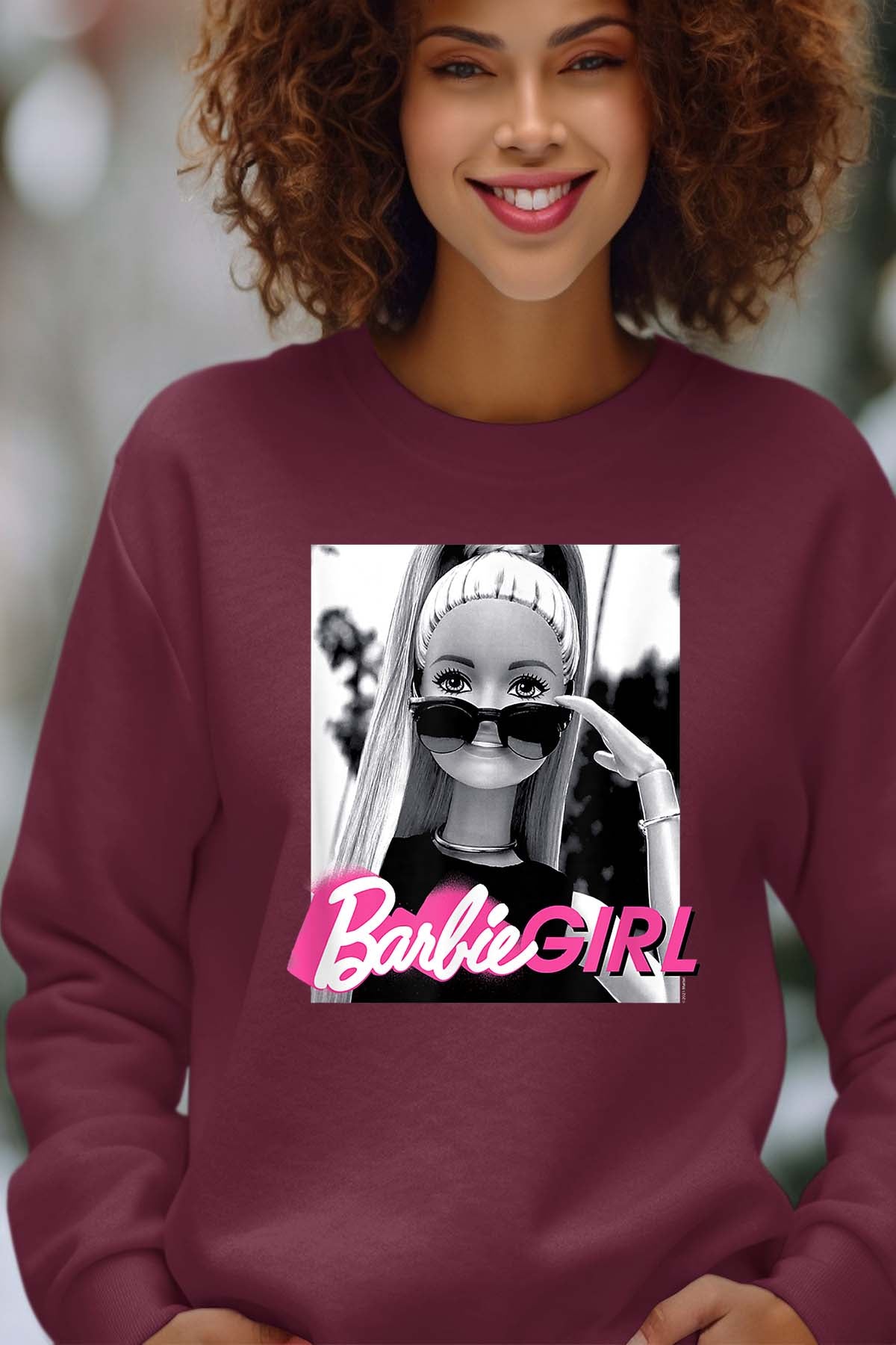 COULEUR:Bordeaux|Sweat Col Rond Femme | Barbie lunette Bordeaux