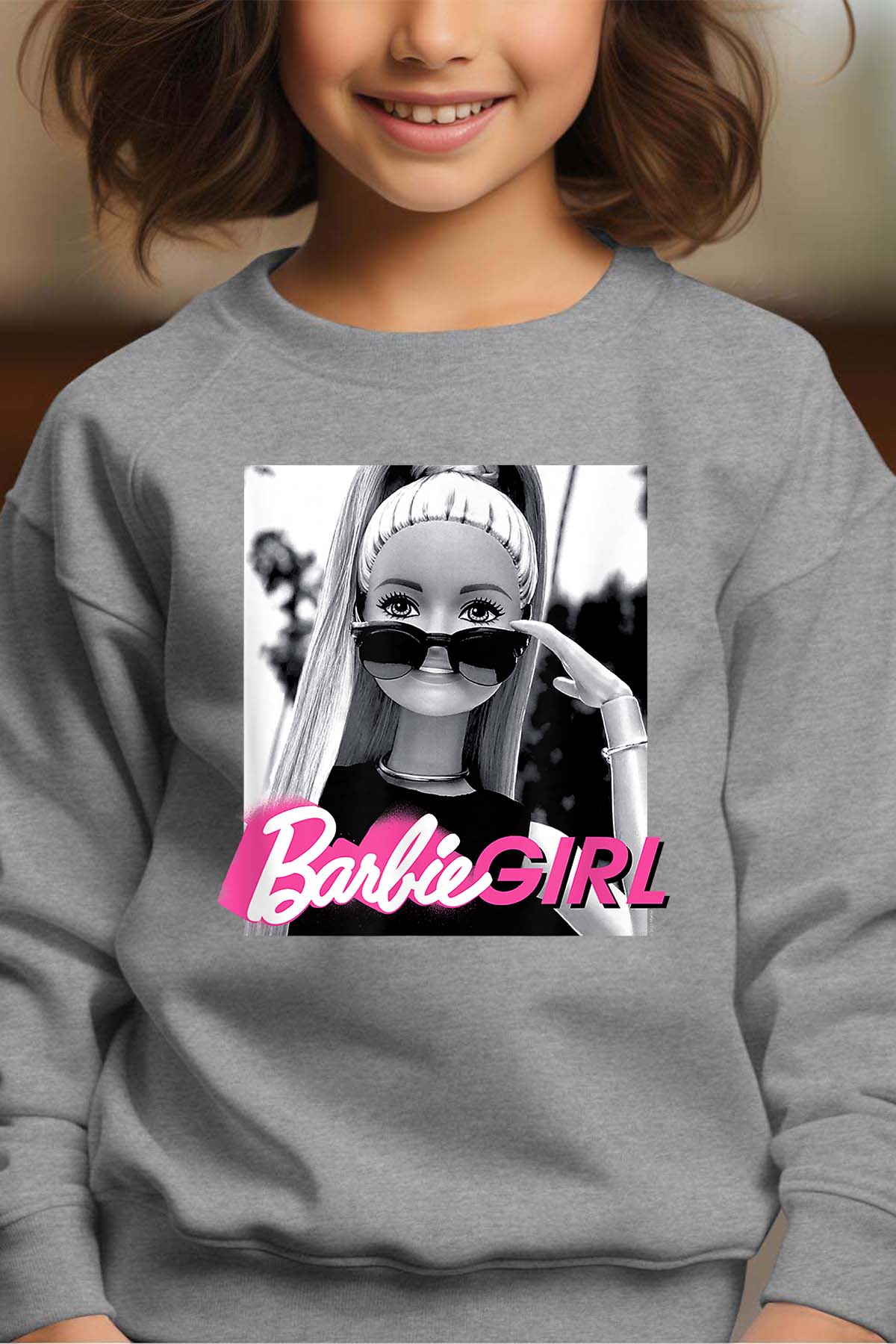 COULEUR:Gris|Sweat Col Rond Fille | Barbie lunette Gris