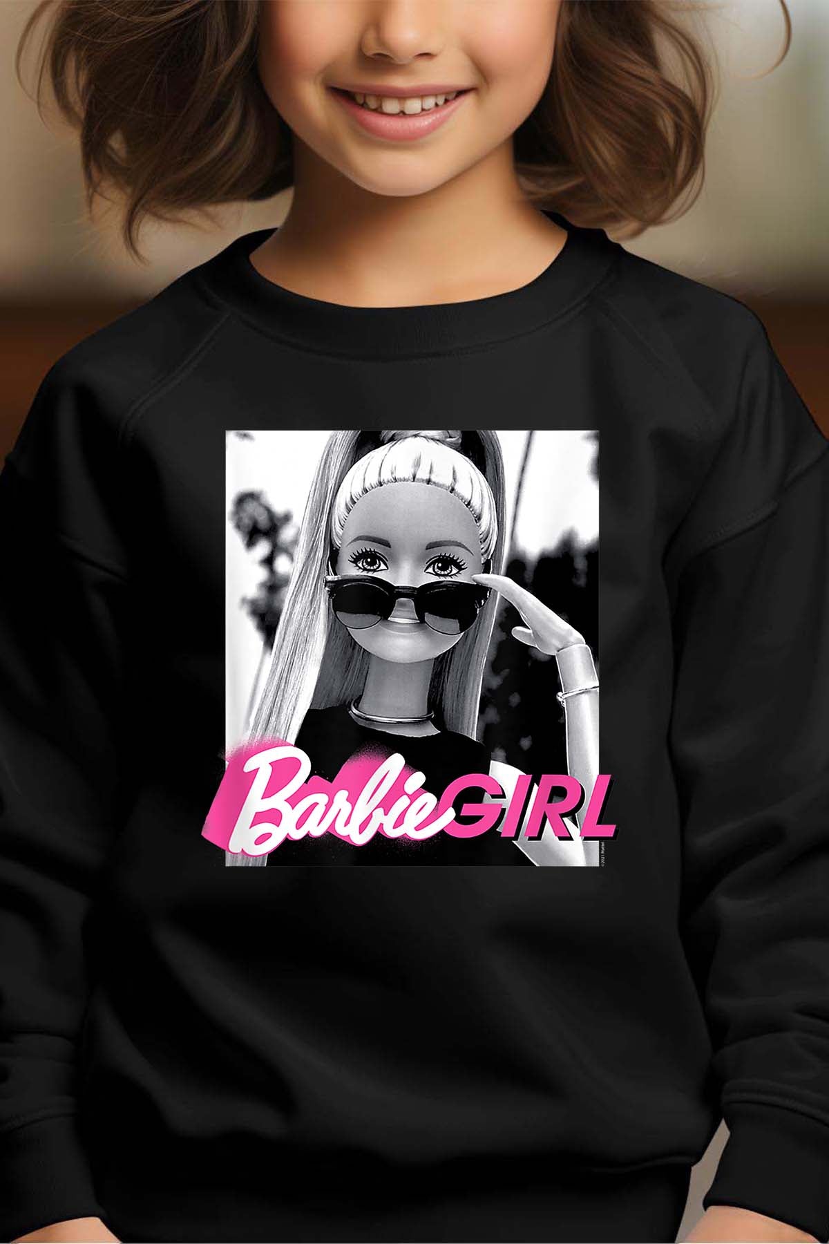 COULEUR:Noir|Sweat Col Rond Fille | Barbie lunette Noir