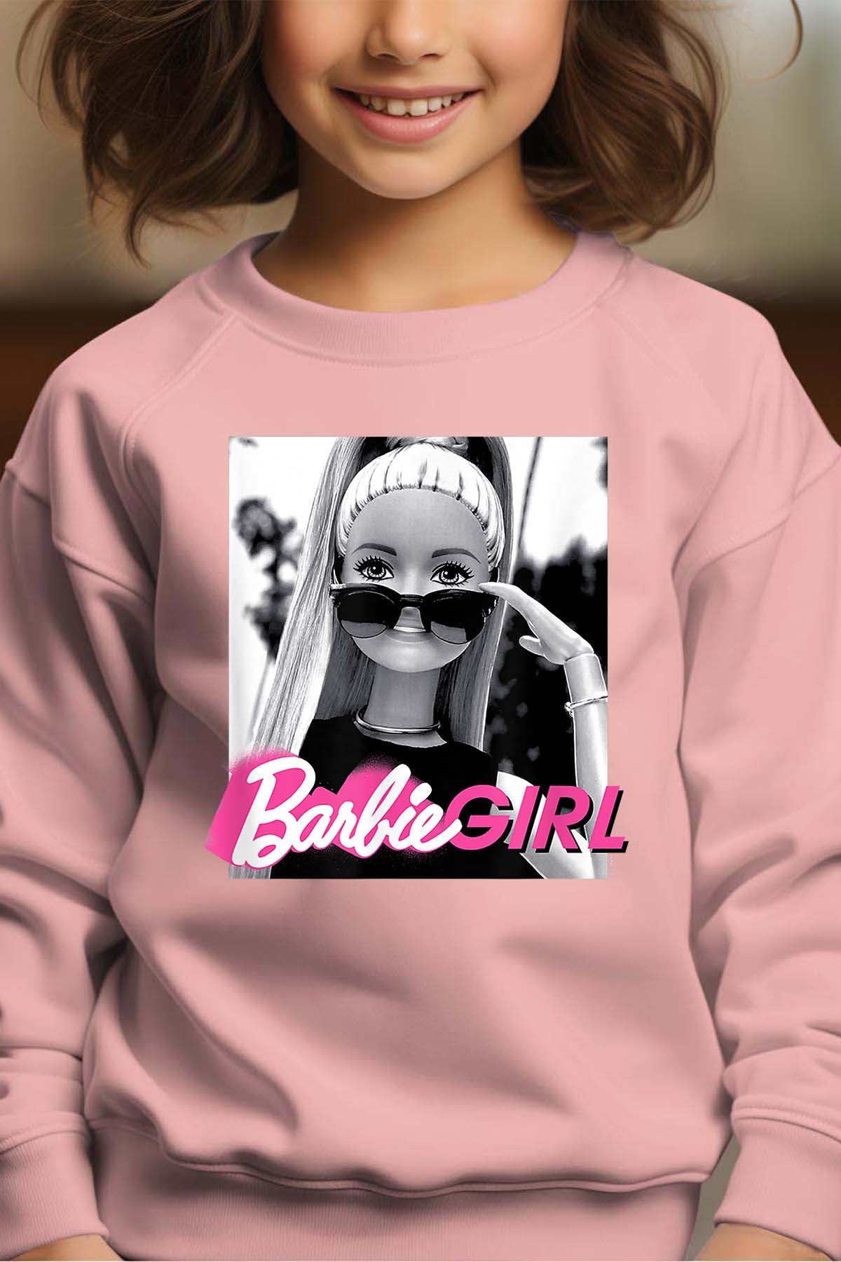 COULEUR:Rose|Sweat Col Rond Fille | Barbie lunette Rose