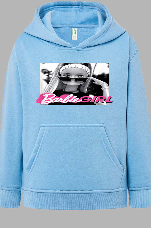 COULEUR:Bleu Ciel|Sweat Capuche Fille | Barbie lunette Bleu Ciel