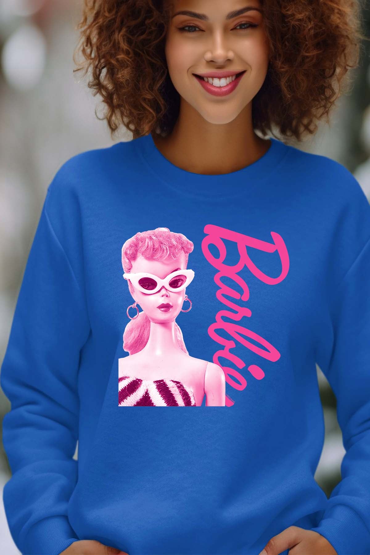 COULEUR:Bleu Roi|Sweat Col Rond Femme | Barbie star Bleu Roi