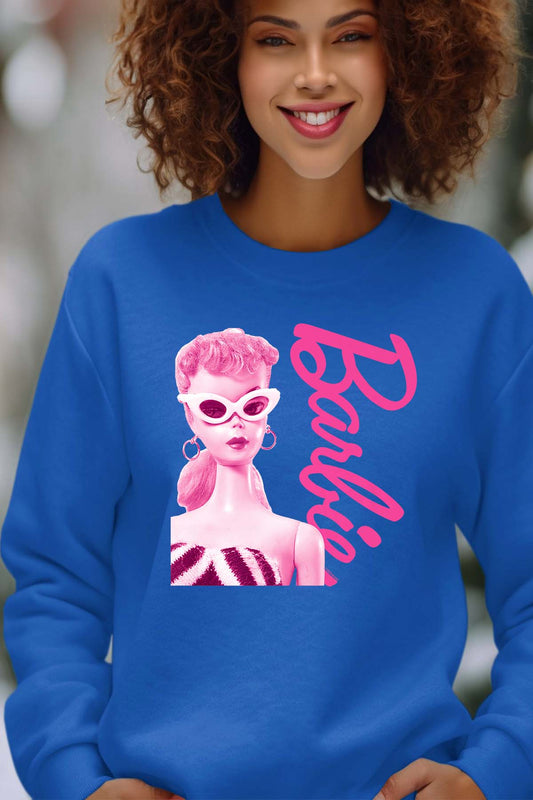 COULEUR:Bleu Roi|Sweat Col Rond Femme | Barbie star Bleu Roi