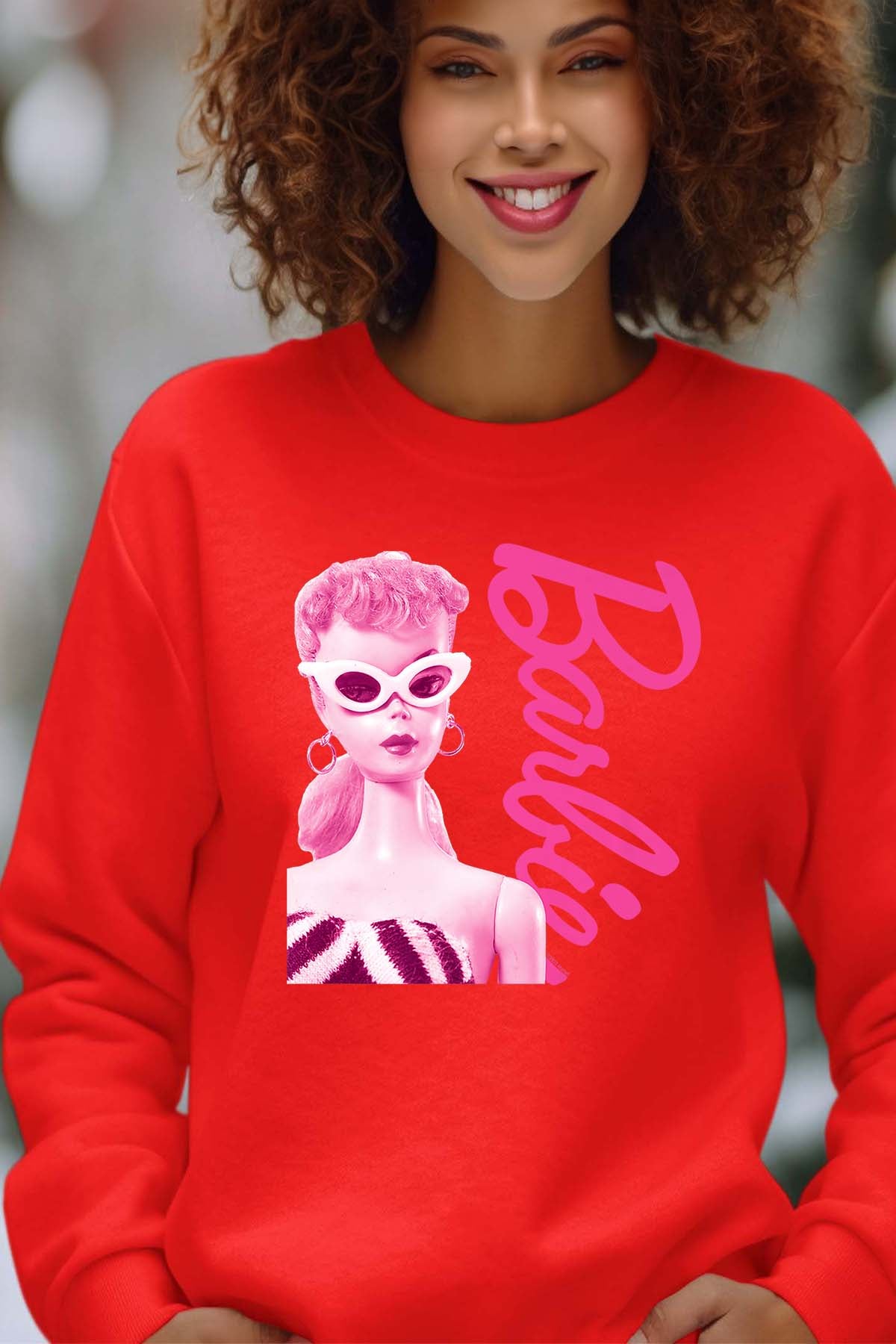 COULEUR:Rouge|Sweat Col Rond Femme | Barbie star Rouge