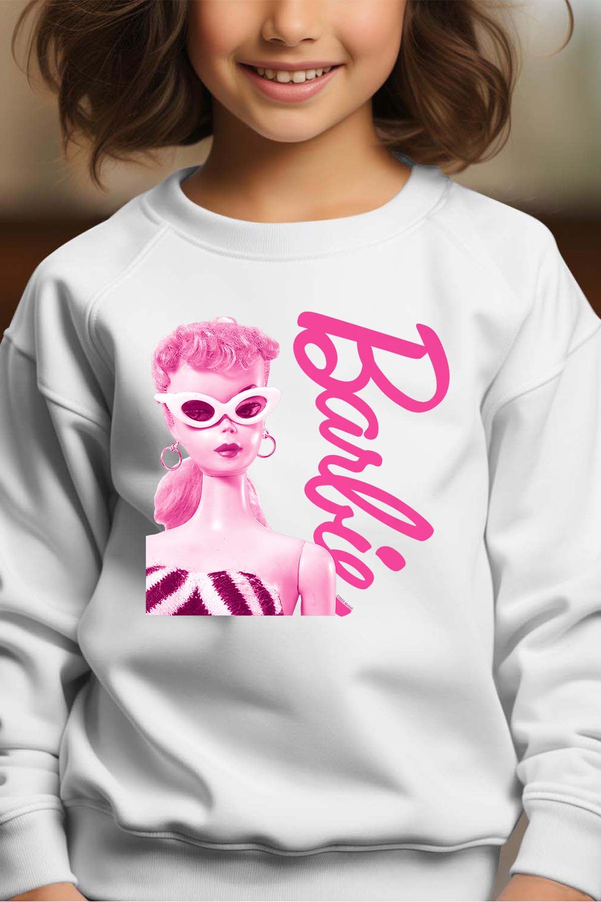 COULEUR:Blanc|Sweat Col Rond Fille | Barbie star Blanc